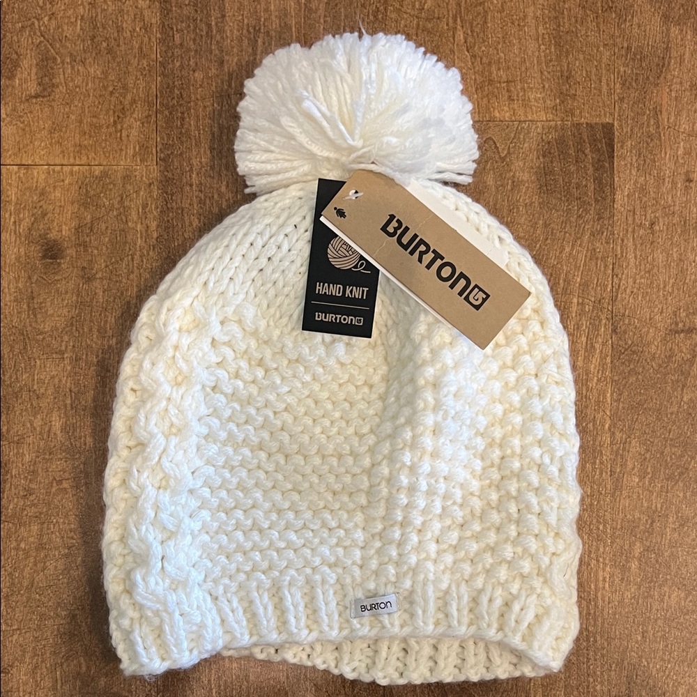 Burton Women's White Knit Beanie with Pom-Pom